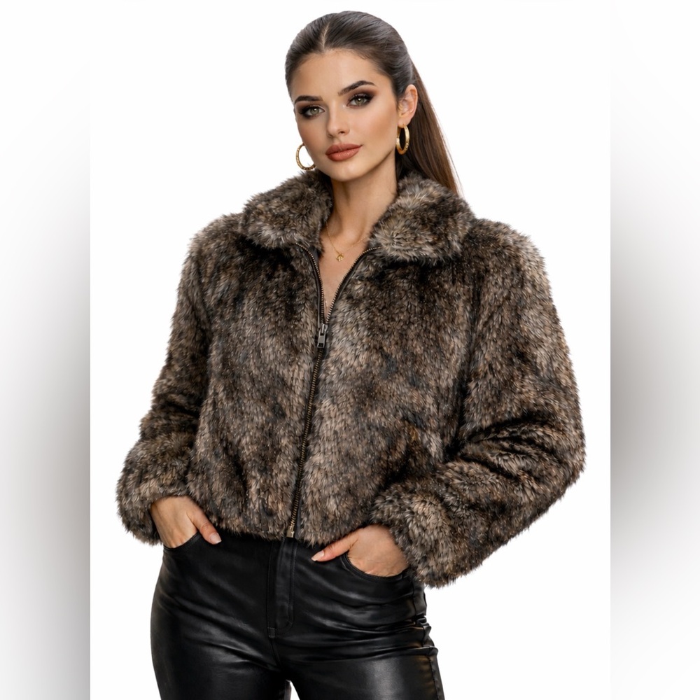 Vintage Tissavel Faux Fur Coat 80s Glam Trendy Puffy‎ Furry Big Brown USA Made